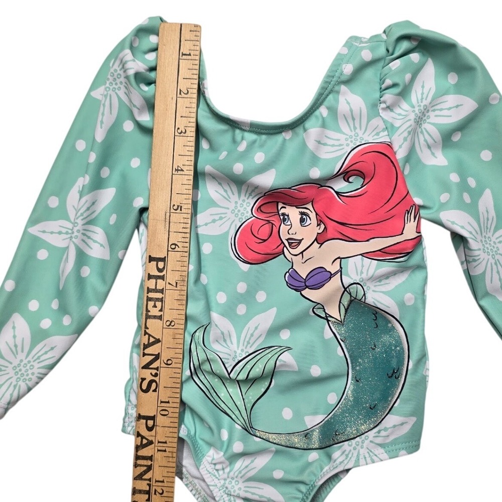 Disney Princess Ariel Little Mermaid Long Sleeve Swimsuit Mint Green 12M Baby - Picture 6 of 7